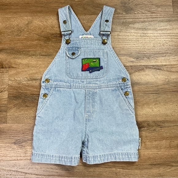 Gymboree Other - Vtg Gymboree Overalls Baby Toddler Size XS Rainbow Tag Denim Light Blue Fishing